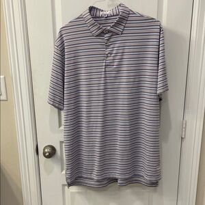 Peter Millar Blue and White Striped Polo